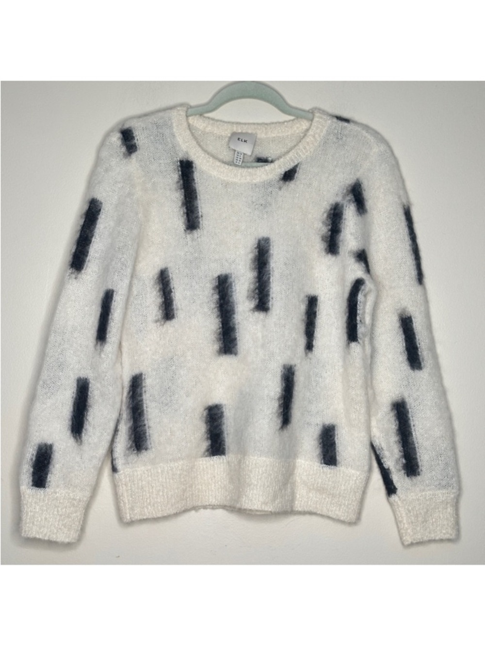 ELK Flikrin Alpaca Blend Fuzzy Knit Sweater Cream Black US 6